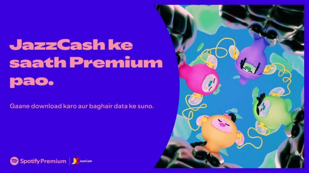 Premium work with Jazz Cash, Spotify premium Pakistan is now available with Jazz Cash payment.